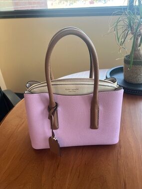 kate spade Pink Leather Satchel with Tan Handles & Cream Trim